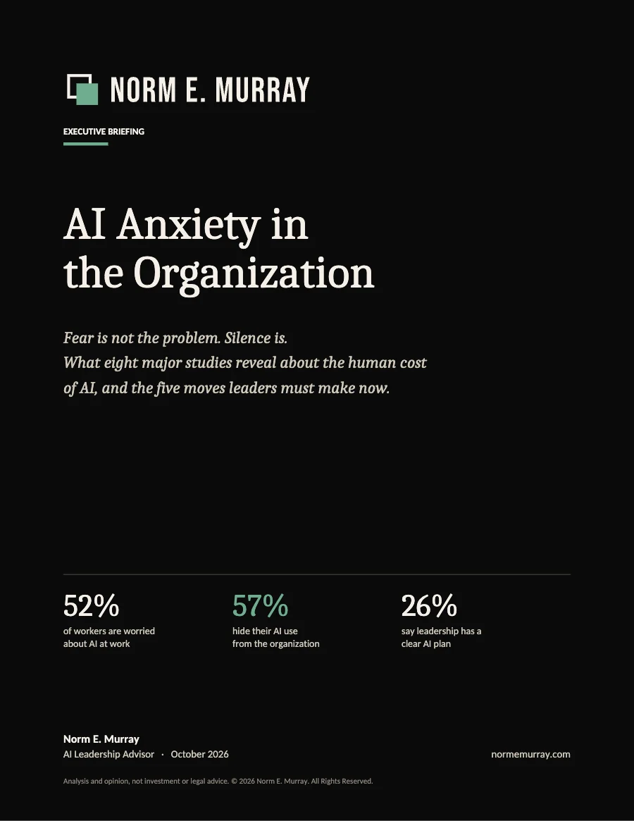 Cover of the executive briefing AI Anxiety in the Organization by Norm E. Murray